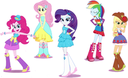 Size: 1145x698 | Tagged: safe, artist:pascalmulokozi2, imported from twibooru, applejack, fluttershy, pinkie pie, rainbow dash, rarity, equestria girls, humane five, image, png, solo