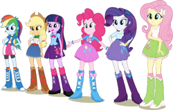 Size: 1120x713 | Tagged: safe, artist:pascalmulokozi2, imported from twibooru, applejack, fluttershy, pinkie pie, rainbow dash, rarity, sci-twi, twilight sparkle, equestria girls, humane five, humane six, image, png, solo