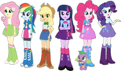 Size: 940x553 | Tagged: safe, artist:pascalmulokozi2, imported from twibooru, applejack, fluttershy, pinkie pie, rainbow dash, rarity, sci-twi, twilight sparkle, equestria girls, humane five, humane six, image, png, solo