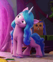 Size: 546x640 | Tagged: safe, imported from derpibooru, screencap, izzy moonbow, unicorn, animated, fit right in (g5), g5, gif, my little pony: a new generation, solo