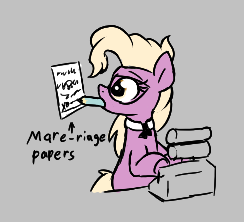 Size: 244x222 | Tagged: safe, artist:wenni, grace manewitz, earth pony, pony, aggie.io, female, glasses, lowres, mare, mouth hold, paper, pencil, simple background, typewriter