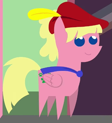 Size: 467x512 | Tagged: safe, imported from derpibooru, oc, oc only, oc:sweetie bloom, pegasus, pony, bard, cape, clothes, fantasy class, feather, hat, pointy ponies, smiling