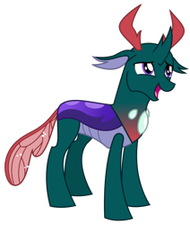 Size: 1572x1853 | Tagged: safe, alternate version, artist:sketchmcreations, edit, imported from derpibooru, pharynx, changedling, changeling, to change a changeling, male, open mouth, open smile, pony eyes, pony eyes edit, prince pharynx, simple background, smiling, solo, standing, transparent background, vector