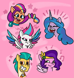 Size: 2441x2566 | Tagged: safe, artist:emilylsart, imported from derpibooru, hitch trailblazer, izzy moonbow, pipp petals, sunny starscout, zipp storm, earth pony, pegasus, pony, unicorn, bean mouth, female, g5, male, mane five (g5), mare, my little pony: a new generation, stallion, unamused, zipp storm is not amused