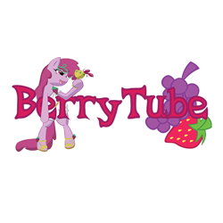 Size: 600x600 | Tagged: artist needed, safe, imported from derpibooru, berry punch, berryshine, earth pony, pony, berrytube, bipedal, clothes, female, mare, open mouth, open smile, simple background, smiling, solo, text, toga, white background