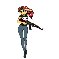 Size: 768x768 | Tagged: safe, artist:thatradhedgehog, imported from derpibooru, sunset shimmer, equestria girls, ak-47, assault rifle, gun, punisher, rifle, simple background, transparent background, weapon