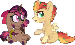 Size: 1122x687 | Tagged: safe, artist:rickysocks, imported from derpibooru, oc, oc only, oc:buckthorn, oc:juniper berry, dracony, dragon, hybrid, pegasus, pony, base used, colt, duo, female, foal, freckles, male, simple background, transparent background