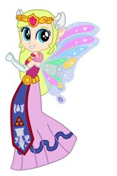Size: 2000x3000 | Tagged: safe, artist:toybonnie54320, artist:user15432, imported from derpibooru, fairy, human, hylian, equestria girls, artificial wings, augmented, base used, butterfly wings, clothes, crossover, crown, dress, equestria girls style, equestria girls-ified, fairy wings, flying, glimmer wings, gloves, gossamer wings, jewelry, looking back, magic, magic wings, pink dress, princess zelda, regalia, simple background, solo, the legend of zelda, toon zelda, transparent background, wings