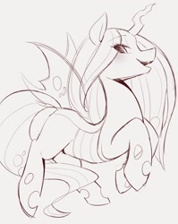 Size: 1632x2048 | Tagged: safe, artist:manachaaaaaaaa, imported from derpibooru, queen chrysalis, changeling, female, mare, sketch, smiling, solo