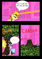 Size: 445x625 | Tagged: safe, artist:boogeyboy1, imported from derpibooru, princess cadance, sunset shimmer, alicorn, pony, unicorn, equestria girls, comic, laser, tree