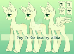 Size: 1024x741 | Tagged: safe, artist:miioko, imported from derpibooru, oc, oc only, earth pony, pegasus, pony, unicorn, bald, base, deviantart watermark, ear fluff, earth pony oc, horn, obtrusive watermark, pegasus oc, unicorn oc, watermark