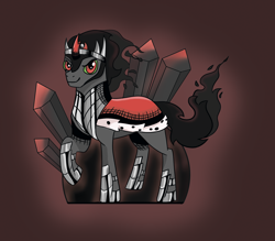 Size: 2000x1748 | Tagged: safe, artist:heatherberserker, imported from derpibooru, king sombra, pony, unicorn, crystal, male, raised hoof, smiling, solo, stallion