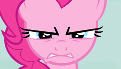 Size: 1258x720 | Tagged: safe, imported from derpibooru, screencap, pinkie pie, earth pony, pony, season 5, the cutie map, close-up, looking at you, narrowed eyes, pinkie pie is not amused, solo, unamused