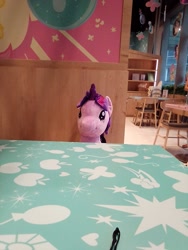 Size: 1200x1600 | Tagged: safe, imported from derpibooru, twilight sparkle, alicorn, pony, my little pony: pony life, cafe, g4.5, kumoya, looking at you, plushie, singapore, table, twilight sparkle (alicorn)