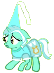 Size: 580x784 | Tagged: safe, artist:darlycatmake, edit, imported from derpibooru, lyra heartstrings, pony, unicorn, clothes, concerned, cosplay, costume, cute, damsel in distress, distressed, dress, dressup, female, hennin, implied shipping, lesbian, lyrabetes, mare, princess, princess lyra heartstrings, sad, scared, simple background, solo, transparent background, worried, wtf face