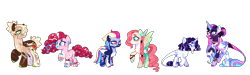 Size: 3000x904 | Tagged: safe, artist:jaysey, imported from derpibooru, applejack, fluttershy, pinkie pie, rainbow dash, rarity, twilight sparkle, alicorn, earth pony, pegasus, pony, unicorn, bandage, bandaid, bandaid on nose, beard, body freckles, bracelet, braid, chest fluff, choker, coat markings, colored hooves, colored horn, colored wings, ear piercing, earring, eyeshadow, facial hair, folded wings, freckles, goatee, hoof polish, horn, jewelry, leonine tail, makeup, mane six, multicolored wings, necklace, piercing, raised hoof, redesign, scar, simple background, socks (coat markings), spread wings, tail, transparent background, twilight sparkle (alicorn), windswept mane, wings