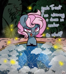 Size: 1500x1675 | Tagged: safe, artist:lou, imported from derpibooru, oc, oc only, oc:juicy dream, earth pony, clothes, dress, earth pony oc, evening gloves, female, gloves, hot tub, long gloves, mare, solo, water, wet, wet clothes