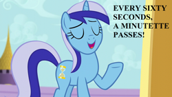 Size: 1920x1080 | Tagged: safe, edit, edited screencap, imported from derpibooru, screencap, minuette, pony, unicorn, amending fences, captain obvious, eyes closed, female, mare, no shit sherlock, open mouth, raised hoof, solo