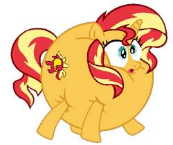 Size: 465x388 | Tagged: safe, artist:theinflater19, edit, imported from derpibooru, sunset shimmer, alicorn, pony, equestria girls, feeling pinkie keen, backwards cutie mark, female, inflation, mare, shocked, simple background, solo, transparent background