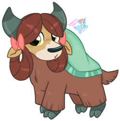 Size: 1338x1345 | Tagged: safe, artist:rainbow eevee, imported from derpibooru, yona, yak, bow, cloven hooves, cute, female, monkey swings, simple background, solo, transparent background, vector, yonadorable