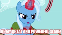 Size: 1280x720 | Tagged: safe, edit, edited screencap, imported from derpibooru, screencap, trixie, pony, unicorn, magic duel, alicorn amulet, female, magic, mare, telekinesis, text