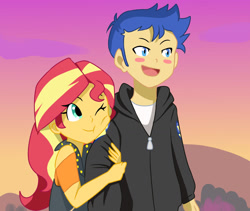 Size: 1280x1078 | Tagged: safe, artist:studiodraw, imported from derpibooru, flash sentry, sunset shimmer, equestria girls, anime style, female, flashimmer, male, shipping, straight