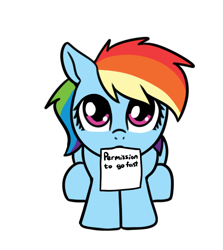 Size: 548x615 | Tagged: safe, artist:neuro, imported from derpibooru, rainbow dash, pegasus, pony, cute, dashabetes, female, looking at you, looking up, looking up at you, mare, mouth hold, open mouth, paper, paperwork, permission request, permission slip, requesting, sign, simple background, sitting, solo, transparent background