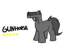 Size: 1038x669 | Tagged: safe, artist:neuro, imported from derpibooru, oc, oc only, oc:gunhorse, original species, pony, unicorn, gun, handgun, not salmon, object head, pistol, simple background, solo, wat, what has science done, white background