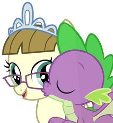 Size: 857x932 | Tagged: safe, artist:dragonchaser123, edit, editor:undeadponysoldier, imported from ponybooru, spike, zippoorwhill, dragon, pegasus, pony, crack shipping, cute, daaaaaaaaaaaw, eyes closed, female, filly, foal, glasses, happy, jewelry, kiss on the cheek, kissing, looking at someone, male, shipping, spikabetes, spikoorwhill, spread wings, straight, tiara, winged spike, wings, zippoorbetes