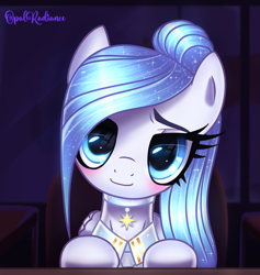 Size: 2880x3040 | Tagged: safe, artist:opal_radiance, imported from derpibooru, opalescence, oc, oc:opal rosamond, pegasus, pony, blue, cute, gaze, rosamond, solo, stare, white