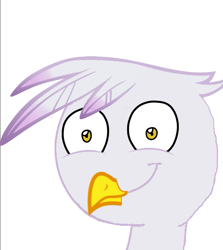 Size: 535x600 | Tagged: safe, artist:denchik, edit, editor:undeadponysoldier, imported from ponybooru, gilda, griffon, :), adoracreepy, creepy, cute, female, gildadorable, looking at you, shrunken pupils, simple background, smiling, smirk, solo, staring into your soul, white background
