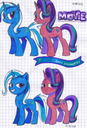 Size: 1280x1886 | Tagged: safe, artist:karadegrara, imported from derpibooru, starlight glimmer, trixie, my little pony: the movie, duo, graph paper, traditional art