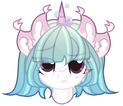 Size: 1170x1012 | Tagged: safe, artist:toffeelavender, imported from derpibooru, oc, oc only, pony, unicorn, base used, bust, eye clipping through hair, female, freckles, frown, horn, mare, multiple ears, simple background, transparent background, unicorn oc