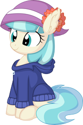 Size: 5320x7989 | Tagged: safe, artist:cyanlightning, imported from derpibooru, coco pommel, earth pony, pony, .svg available, absurd resolution, clothes, cocobetes, cute, ear fluff, female, hat, hoodie, mare, simple background, sitting, solo, transparent background, vector