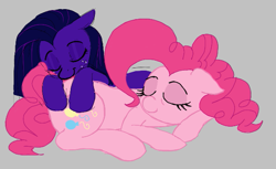 Size: 579x355 | Tagged: safe, pinkie pie, oc, earth pony, pony, aggie.io, eyes closed, female, lying down, mare, simple background, sleeping, smiling