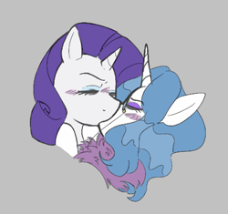 Size: 473x445 | Tagged: safe, fancypants, rarity, pony, unicorn, aggie.io, blushing, clothes, eyes closed, female, kissing, lesbian, mare, monocle, rule 63, scarf, simple background