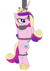 Size: 794x1123 | Tagged: safe, artist:164251, imported from derpibooru, princess cadance, alicorn, pony, angry, arm behind back, bondage, bound wings, glare, gritted teeth, looking at someone, looking at something, looking up, pole, pole tied, ropes, simple background, solo, struggling, tied up, transparent background, wings