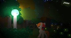 Size: 7572x4080 | Tagged: safe, artist:fededash, imported from derpibooru, oc, oc only, oc:fededash, firefly (insect), insect, pegasus, pony, forest, lamp, night, open mouth, pegasus oc, stars, streetlight