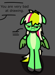 Size: 1032x1401 | Tagged: safe, artist:cocacola1012, imported from derpibooru, oc, oc only, oc:gumdrops, pegasus, pony, floppy ears, sad, text