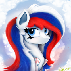 Size: 4000x4000 | Tagged: safe, artist:ser-p, imported from derpibooru, oc, oc only, oc:marussia, pony, absurd resolution, bust, clothes, nation ponies, portrait, russia, solo