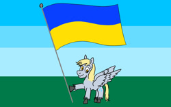 Size: 1024x640 | Tagged: safe, artist:horsesplease, edit, imported from derpibooru, derpy hooves, pegasus, flag, happy, smiling, solo, ukraine