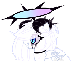 Size: 2693x2227 | Tagged: safe, artist:toffeelavender, imported from derpibooru, oc, oc only, pony, base used, choker, eyelashes, female, grin, horns, makeup, mare, running makeup, simple background, smiling, solo, transparent background, wings