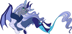 Size: 1024x482 | Tagged: safe, artist:lisianthus, imported from derpibooru, oc, oc only, oc:dama da noite, draconequus, draconequus oc, female, horns, interspecies offspring, offspring, parent:discord, parent:starlight glimmer, parents:starcord, paw pads, paws, simple background, transparent background, underpaw