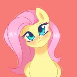 Size: 1920x1920 | Tagged: safe, artist:cottonaime, imported from derpibooru, fluttershy, pegasus, pony, big eyes, blushing, concerned, cute, female, head tilt, looking at you, mare, red background, shyabetes, simple background, solo, worried