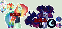 Size: 1024x493 | Tagged: safe, artist:stormcloud-yt, imported from derpibooru, princess celestia, princess luna, rainbow dash, twilight sparkle, oc, alicorn, pony, the last problem, alicorn oc, base used, clothes, ethereal mane, horn, magical lesbian spawn, offspring, older, older rainbow dash, older twilight, parent:princess celestia, parent:princess luna, parent:rainbow dash, parent:twilight sparkle, parents:twiluna, princess twilight 2.0, rainbow socks, screencap reference, socks, starry mane, striped socks, twilight sparkle (alicorn), wings