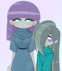 Size: 1280x1480 | Tagged: safe, artist:batipin, imported from derpibooru, marble pie, maud pie, equestria girls, blushing, chibi, duo, equestria girls-ified, female, hair over one eye, looking at you
