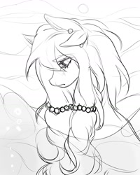 Size: 1333x1666 | Tagged: safe, artist:miioko, imported from derpibooru, oc, oc only, earth pony, pony, ear piercing, earth pony oc, female, frown, lineart, mare, monochrome, piercing, solo