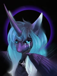 Size: 1620x2160 | Tagged: safe, artist:inarimayer, imported from derpibooru, oc, oc only, alicorn, pony, alicorn oc, bust, crying, female, horn, mare, solo, wings