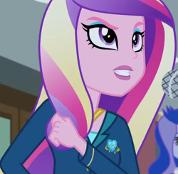 Size: 1961x1920 | Tagged: safe, imported from derpibooru, screencap, princess cadance, princess luna, equestria girls, friendship games, cropped, dean cadance, microphone, vice principal luna