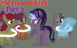 Size: 1132x706 | Tagged: safe, artist:taeko, imported from derpibooru, apple bloom, scootaloo, starlight glimmer, sweetie belle, alicorn, unicorn, fanfic:the friendship test, fanfic:the friendship test 2, alicornified, base used, creepypasta, cutie mark crusaders, evil, evil grin, evil starlight, fanfic art, female, green background, grin, horn, looking at someone, looking back, magic, older, older apple bloom, older scootaloo, older sweetie belle, part 2, race swap, raised hoof, scroll, sequel, signature, simple background, smiling, starlicorn, telekinesis, this will end in death, this will end in tears, this will end in tears and/or death, wings, xk-class end-of-the-world scenario